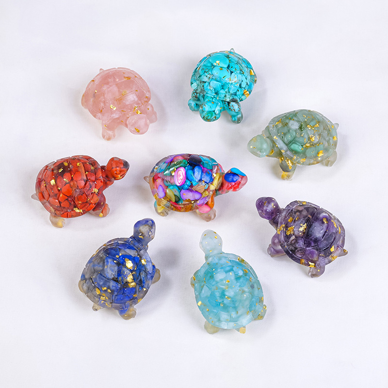 Natural Crystal Stone Turtle Statue Reiki Stone Tortoise Figurine Amulet Fengshui Sculpture for Home Office Decoration