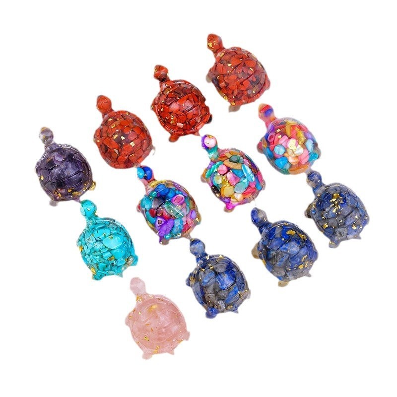 Natural Crystal Stone Turtle Statue Reiki Stone Tortoise Figurine Amulet Fengshui Sculpture for Home Office Decoration
