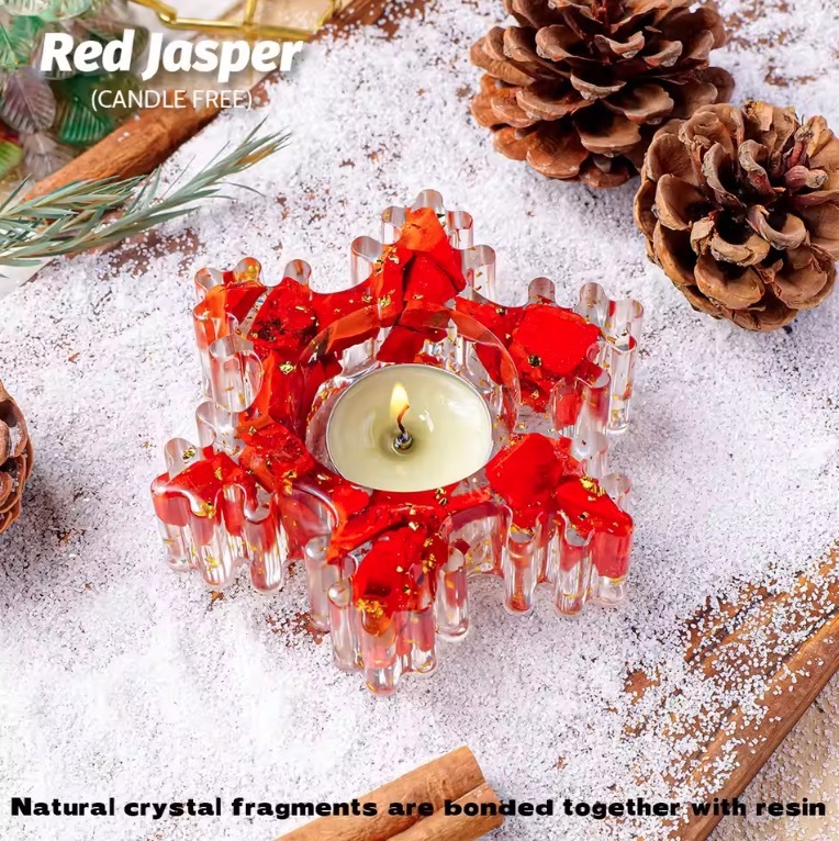 Natural Crystal Resin Macadam Candlestick Snowflake Christmas Decorations Candle Holder Crafts Home Decoration