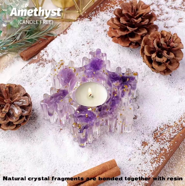 Natural Crystal Resin Macadam Candlestick Snowflake Christmas Decorations Candle Holder Crafts Home Decoration