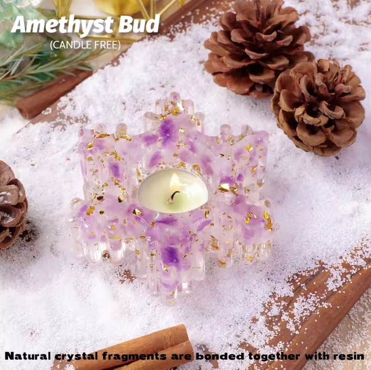 Natural Crystal Resin Macadam Candlestick Snowflake Christmas Decorations Candle Holder Crafts Home Decoration