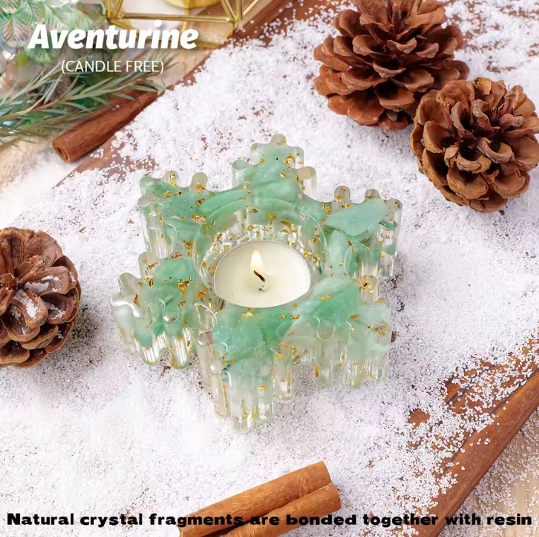 Natural Crystal Resin Macadam Candlestick Snowflake Christmas Decorations Candle Holder Crafts Home Decoration