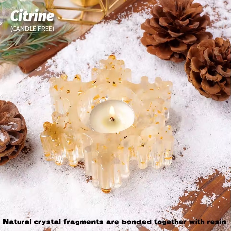 Natural Crystal Resin Macadam Candlestick Snowflake Christmas Decorations Candle Holder Crafts Home Decoration
