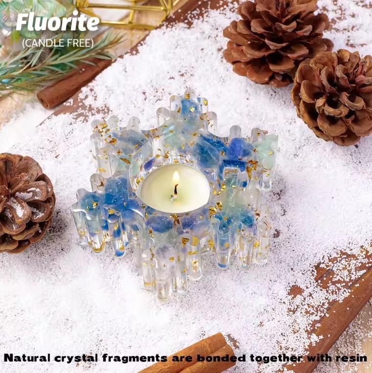 Natural Crystal Resin Macadam Candlestick Snowflake Christmas Decorations Candle Holder Crafts Home Decoration