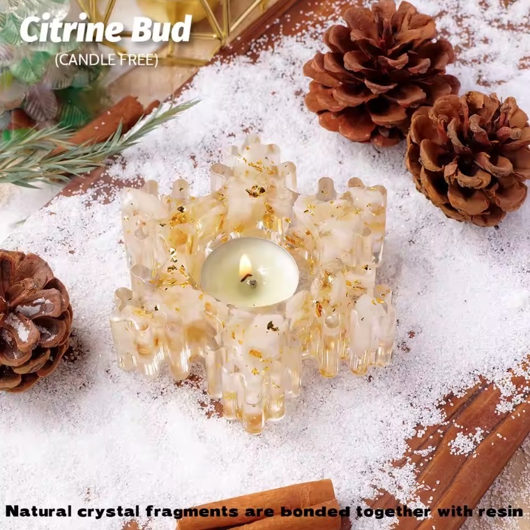 Natural Crystal Resin Macadam Candlestick Snowflake Christmas Decorations Candle Holder Crafts Home Decoration