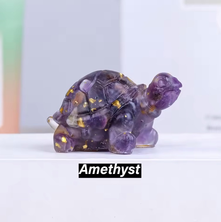 Natural Crystal Stone Turtle Statue Reiki Stone Tortoise Figurine Amulet Fengshui Sculpture for Home Office Decoration