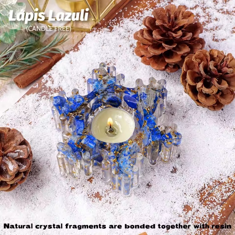 Natural Crystal Resin Macadam Candlestick Snowflake Christmas Decorations Candle Holder Crafts Home Decoration