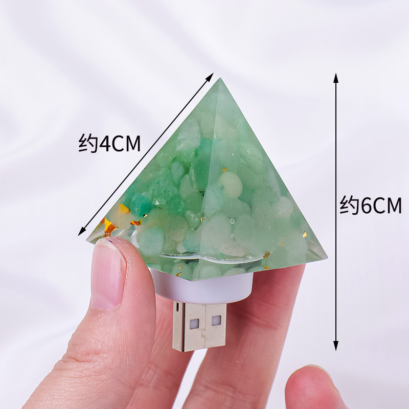 Natural Crystal Stone Pyramid Statue USB Night Light Reiki Orgone Pyramid Lamp Amulet Sculpture for Home Office Decoration
