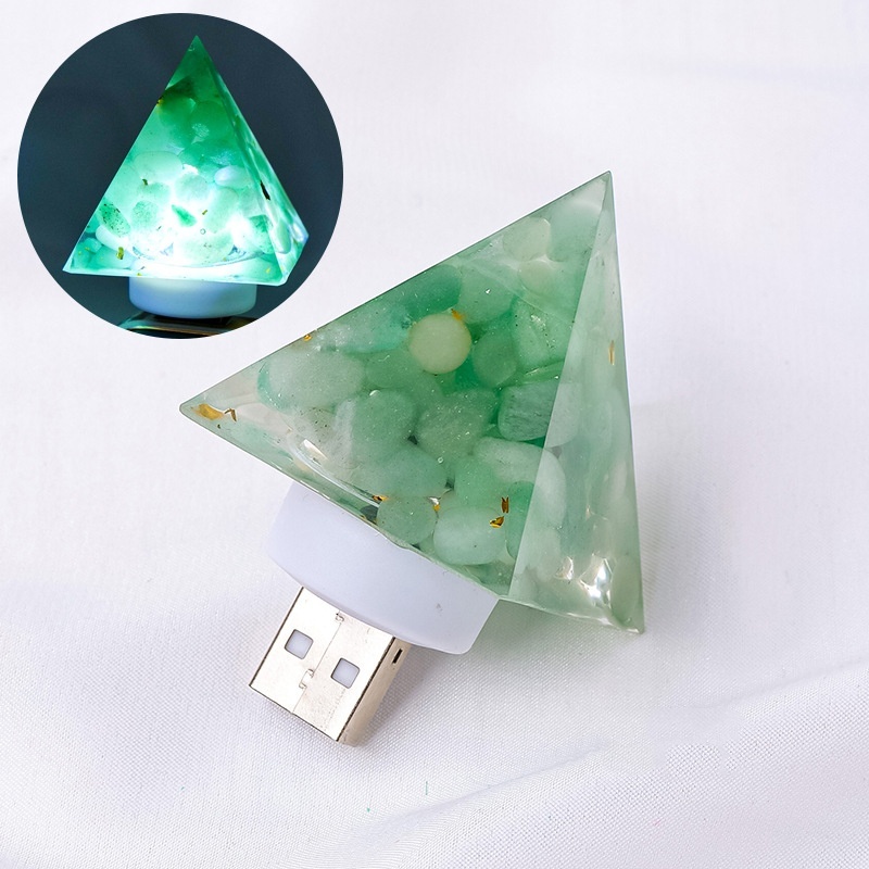 Natural Crystal Stone Pyramid Statue USB Night Light Reiki Orgone Pyramid Lamp Amulet Sculpture for Home Office Decoration
