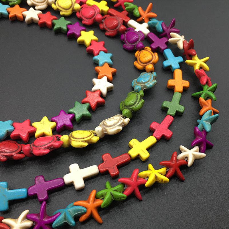 Colorful turquoise cross five-pointed star starfish turtle DIY semi-finished loose beads