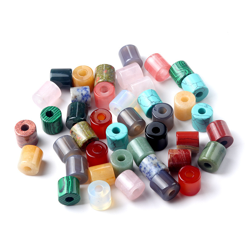 16mm hole 6 cylindrical large hole beads crystal stone semi-precious stone cylindrical large hole loose beads DIY