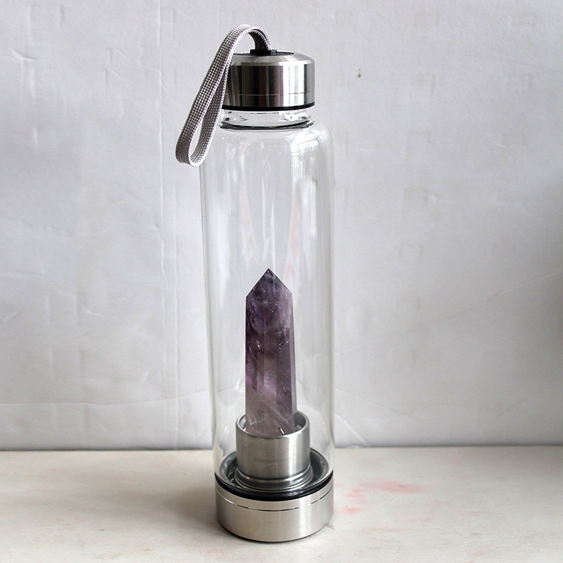 550ML Water Bottle Natural Crystal Stone Diamond Point Healing Obelisk Wand Elixir Quartz Crystal Gem Colors Water Bottle