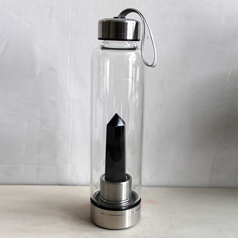 550ML Water Bottle Natural Crystal Stone Diamond Point Healing Obelisk Wand Elixir Quartz Crystal Gem Colors Water Bottle
