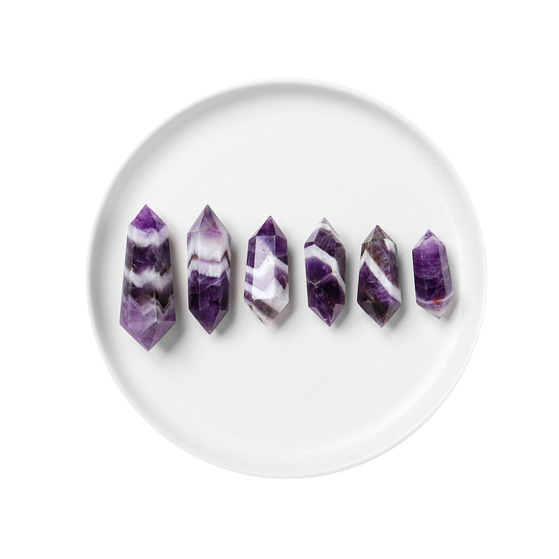 Natural Crystal Amethyst Double Point Wand Healing Quartz Stone Energy Quartz Home Decoration