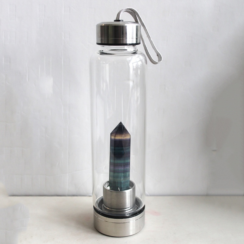 550ML Water Bottle Natural Crystal Stone Diamond Point Healing Obelisk Wand Elixir Quartz Crystal Gem Colors Water Bottle