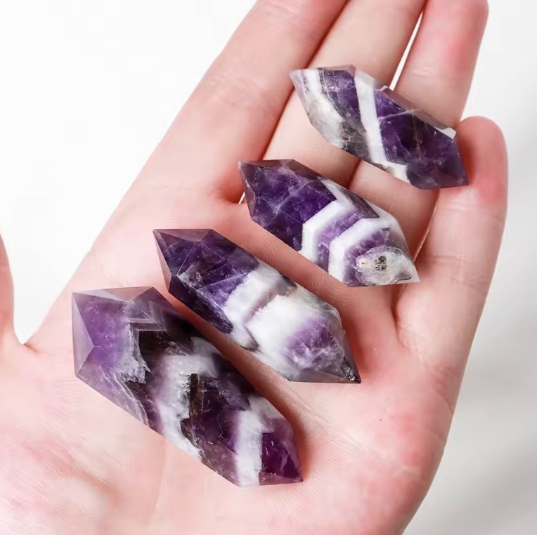 Natural Crystal Amethyst Double Point Wand Healing Quartz Stone Energy Quartz Home Decoration