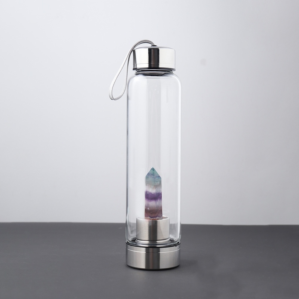 550ML Water Bottle Natural Crystal Stone Diamond Point Healing Obelisk Wand Elixir Quartz Crystal Gem Colors Water Bottle