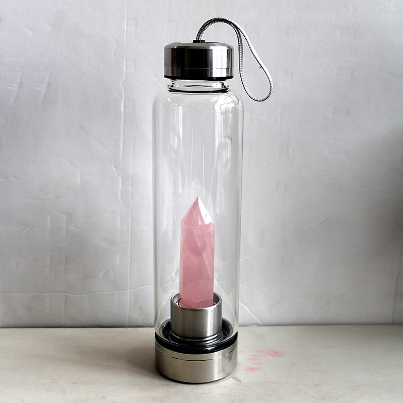 550ML Water Bottle Natural Crystal Stone Diamond Point Healing Obelisk Wand Elixir Quartz Crystal Gem Colors Water Bottle