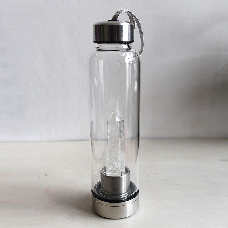 550ML Water Bottle Natural Crystal Stone Diamond Point Healing Obelisk Wand Elixir Quartz Crystal Gem Colors Water Bottle