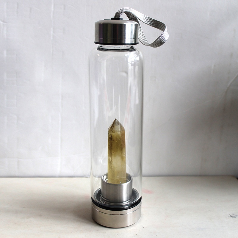 550ML Water Bottle Natural Crystal Stone Diamond Point Healing Obelisk Wand Elixir Quartz Crystal Gem Colors Water Bottle