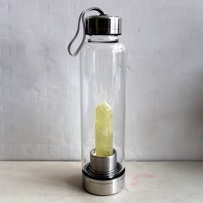 550ML Water Bottle Natural Crystal Stone Diamond Point Healing Obelisk Wand Elixir Quartz Crystal Gem Colors Water Bottle