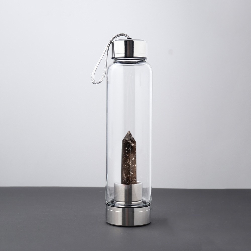 550ML Water Bottle Natural Crystal Stone Diamond Point Healing Obelisk Wand Elixir Quartz Crystal Gem Colors Water Bottle
