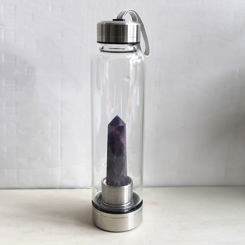 550ML Water Bottle Natural Crystal Stone Diamond Point Healing Obelisk Wand Elixir Quartz Crystal Gem Colors Water Bottle