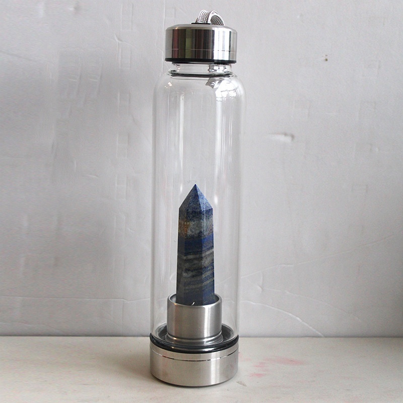 550ML Water Bottle Natural Crystal Stone Diamond Point Healing Obelisk Wand Elixir Quartz Crystal Gem Colors Water Bottle