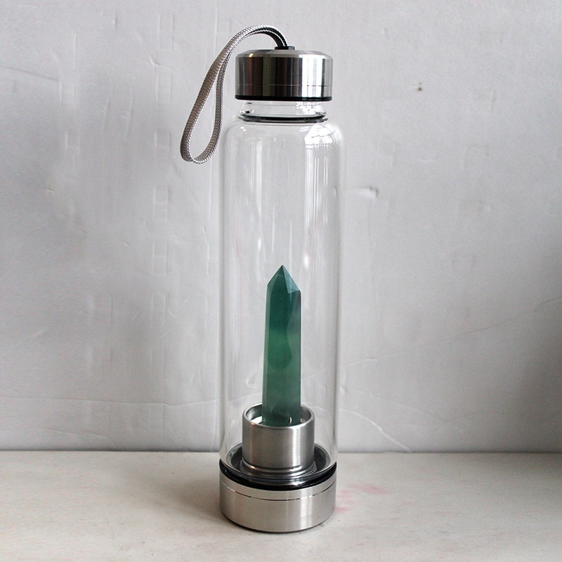 550ML Water Bottle Natural Crystal Stone Diamond Point Healing Obelisk Wand Elixir Quartz Crystal Gem Colors Water Bottle