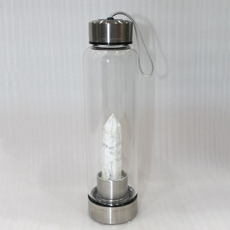 550ML Water Bottle Natural Crystal Stone Diamond Point Healing Obelisk Wand Elixir Quartz Crystal Gem Colors Water Bottle