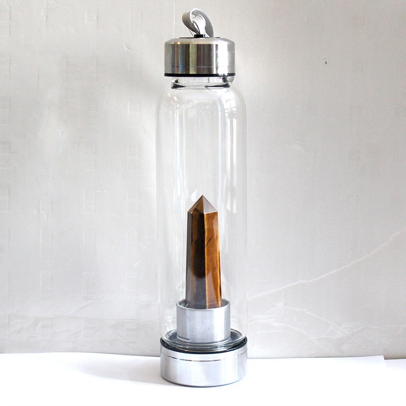550ML Water Bottle Natural Crystal Stone Diamond Point Healing Obelisk Wand Elixir Quartz Crystal Gem Colors Water Bottle