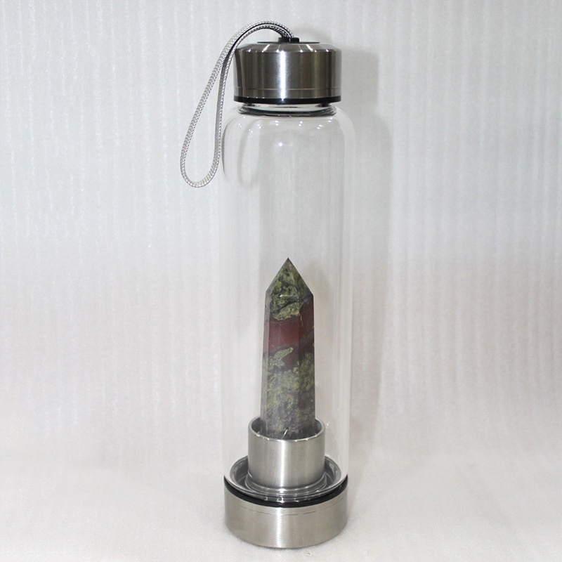 550ML Water Bottle Natural Crystal Stone Diamond Point Healing Obelisk Wand Elixir Quartz Crystal Gem Colors Water Bottle