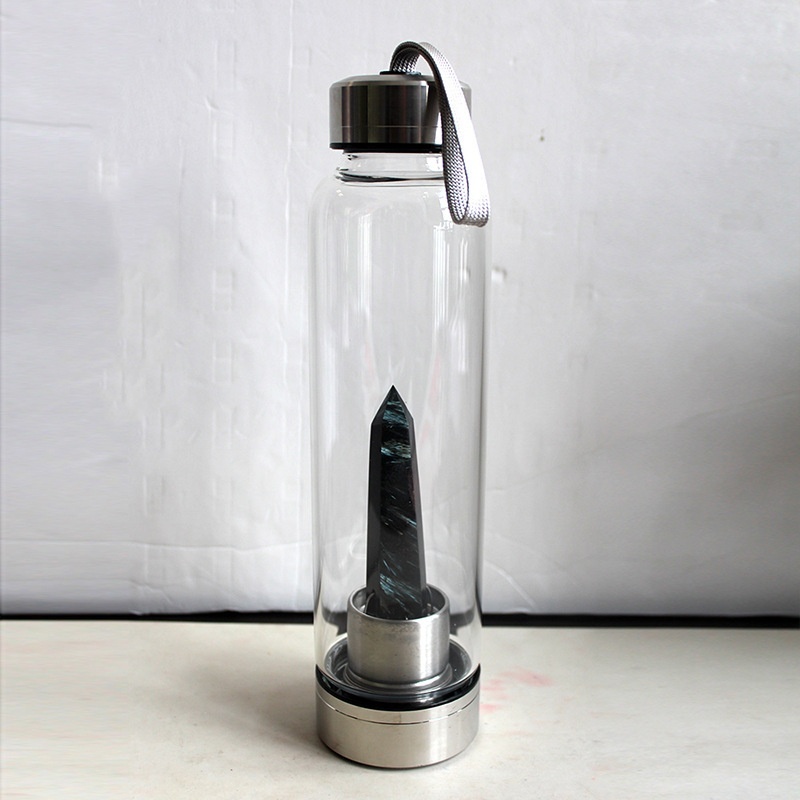 550ML Water Bottle Natural Crystal Stone Diamond Point Healing Obelisk Wand Elixir Quartz Crystal Gem Colors Water Bottle