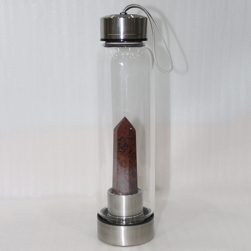 550ML Water Bottle Natural Crystal Stone Diamond Point Healing Obelisk Wand Elixir Quartz Crystal Gem Colors Water Bottle