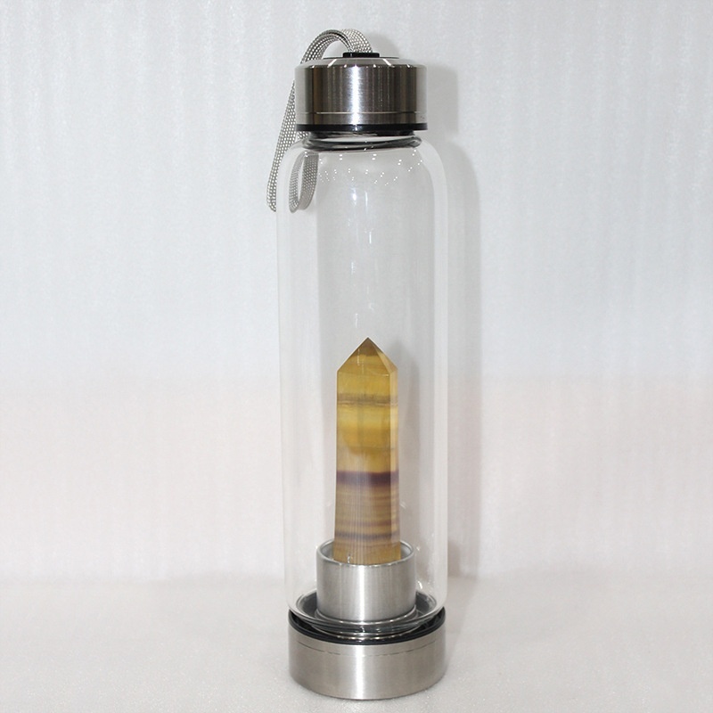 550ML Water Bottle Natural Crystal Stone Diamond Point Healing Obelisk Wand Elixir Quartz Crystal Gem Colors Water Bottle