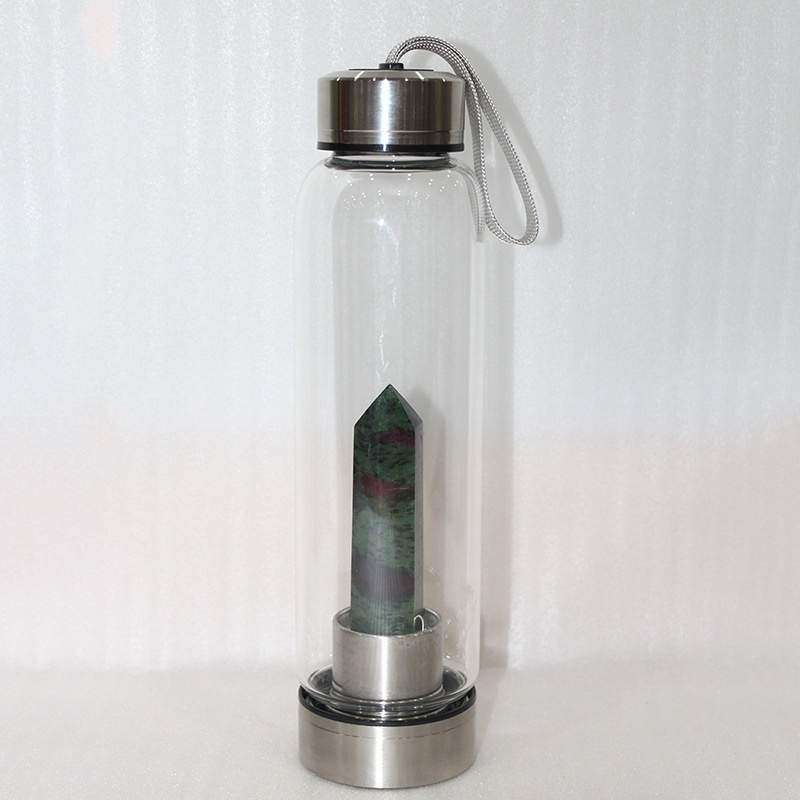 550ML Water Bottle Natural Crystal Stone Diamond Point Healing Obelisk Wand Elixir Quartz Crystal Gem Colors Water Bottle