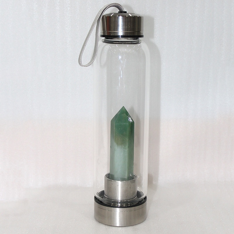 550ML Water Bottle Natural Crystal Stone Diamond Point Healing Obelisk Wand Elixir Quartz Crystal Gem Colors Water Bottle