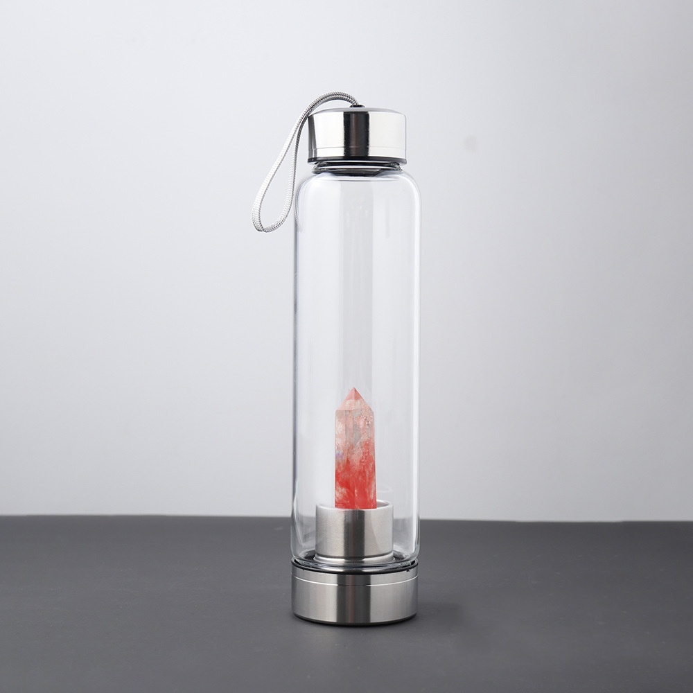 550ML Water Bottle Natural Crystal Stone Diamond Point Healing Obelisk Wand Elixir Quartz Crystal Gem Colors Water Bottle