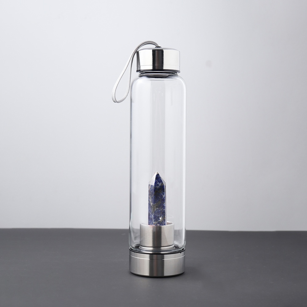 550ML Water Bottle Natural Crystal Stone Diamond Point Healing Obelisk Wand Elixir Quartz Crystal Gem Colors Water Bottle