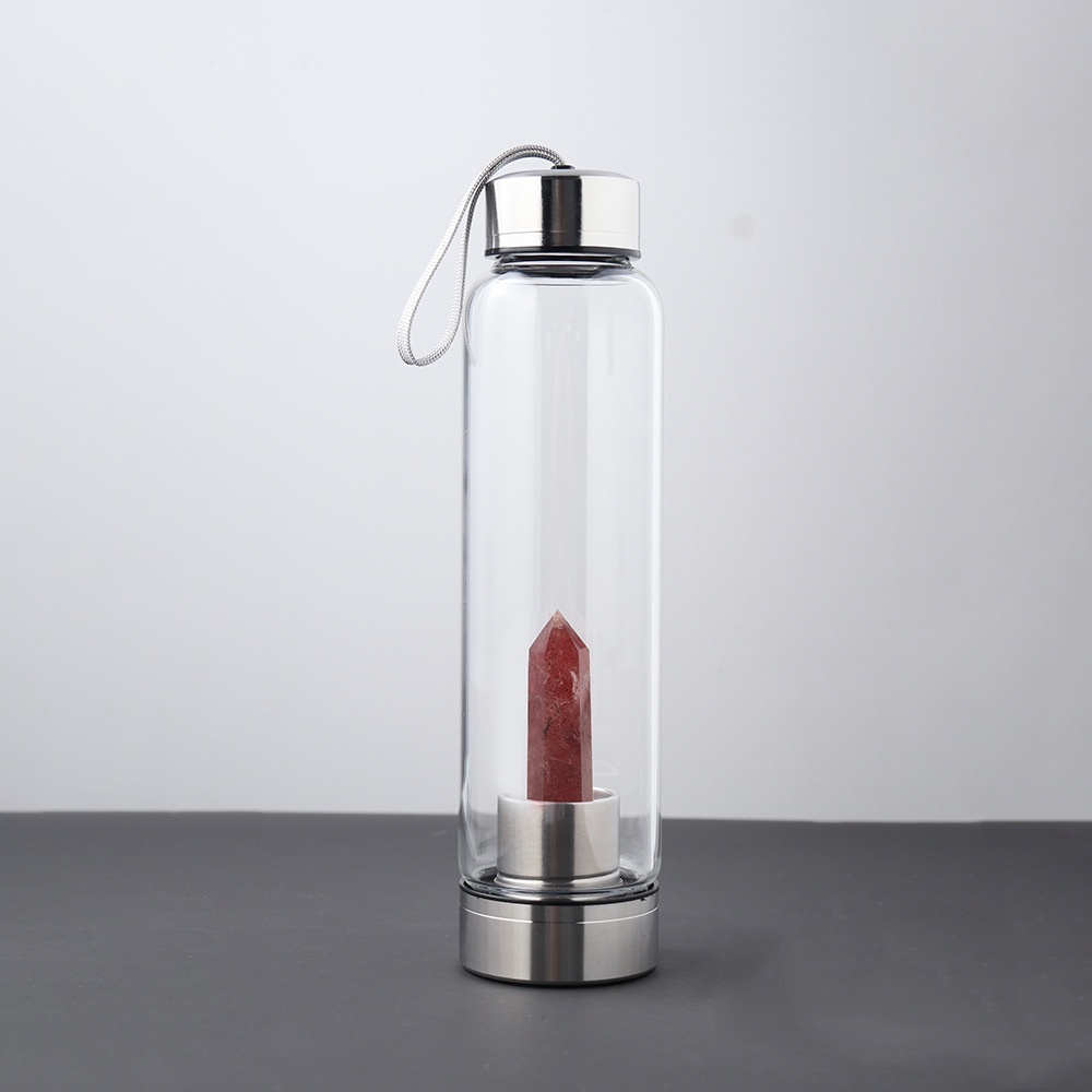 550ML Water Bottle Natural Crystal Stone Diamond Point Healing Obelisk Wand Elixir Quartz Crystal Gem Colors Water Bottle