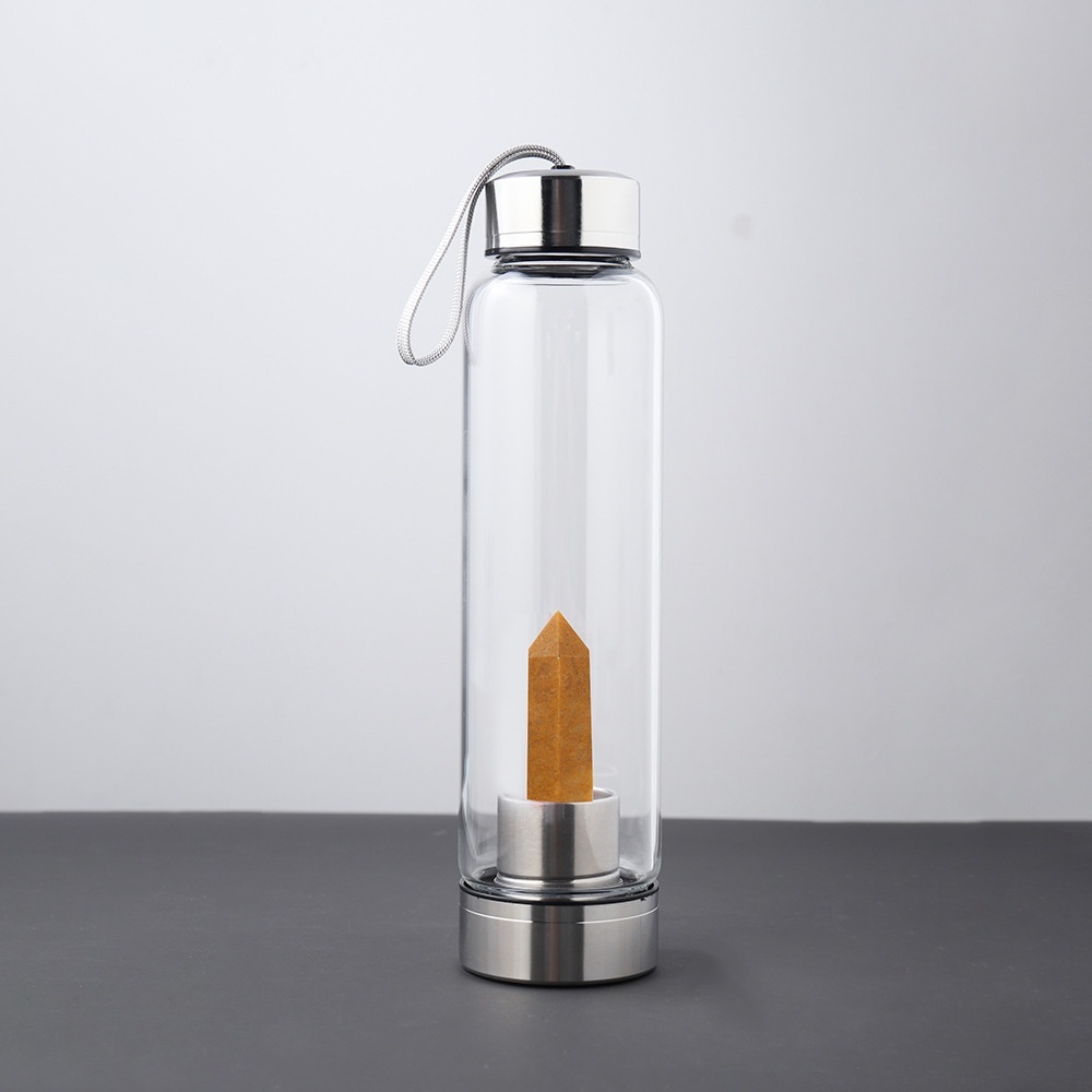 550ML Water Bottle Natural Crystal Stone Diamond Point Healing Obelisk Wand Elixir Quartz Crystal Gem Colors Water Bottle
