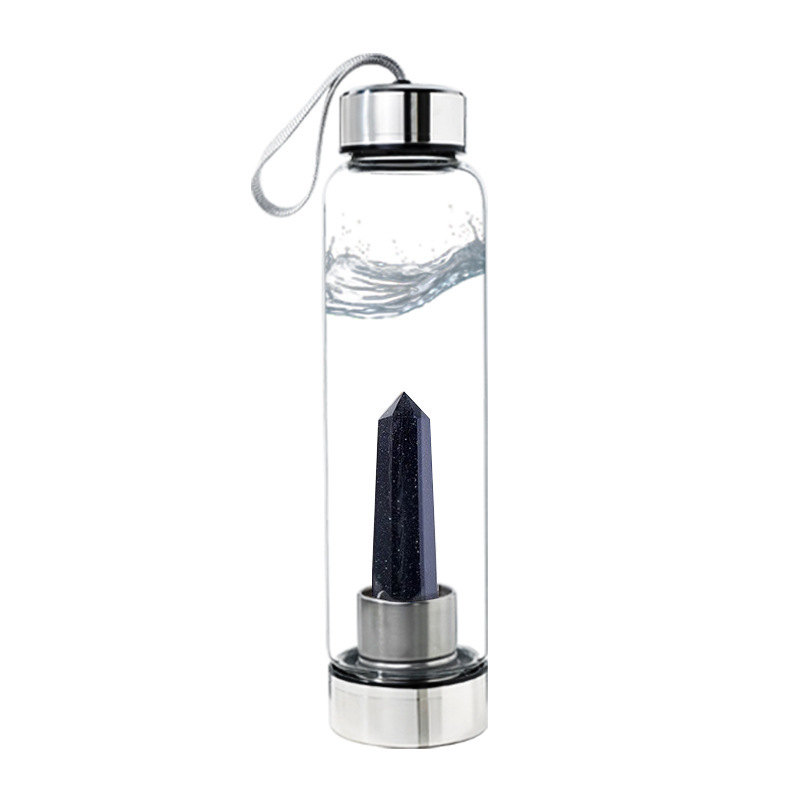 550ML Water Bottle Natural Crystal Stone Diamond Point Healing Obelisk Wand Elixir Quartz Crystal Gem Colors Water Bottle