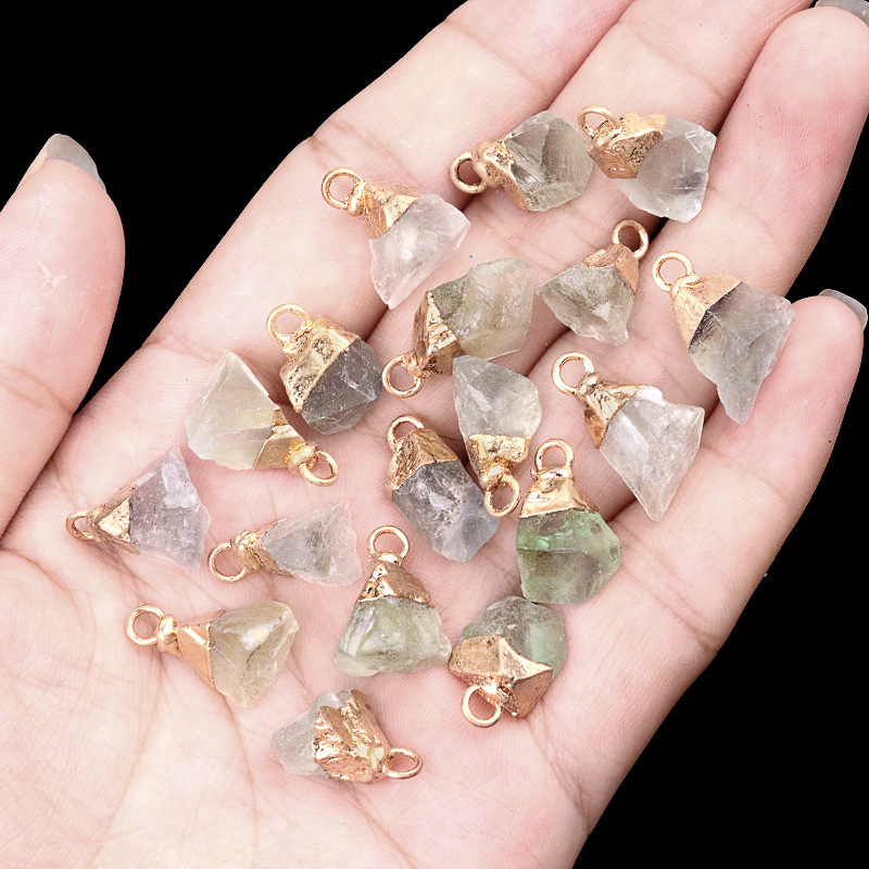 Crystal agate raw stone gilded electroplated small pendant (gold head)