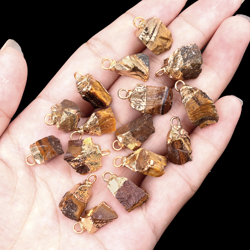 Crystal agate raw stone gilded electroplated small pendant (gold head)