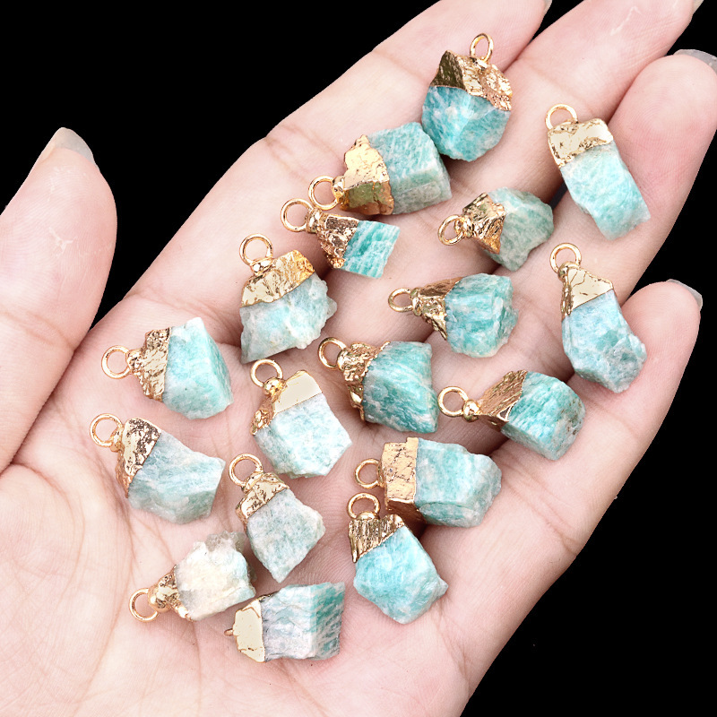Crystal agate raw stone gilded electroplated small pendant (gold head)