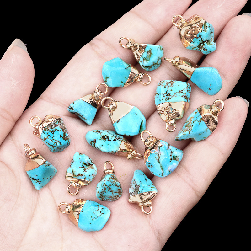 Crystal agate raw stone gilded electroplated small pendant (gold head)