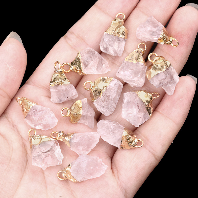 Crystal agate raw stone gilded electroplated small pendant (gold head)