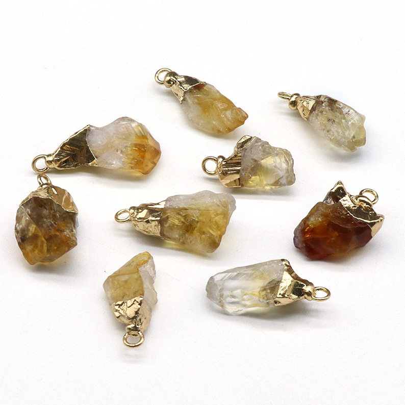 Crystal agate raw stone gilded electroplated small pendant (gold head)