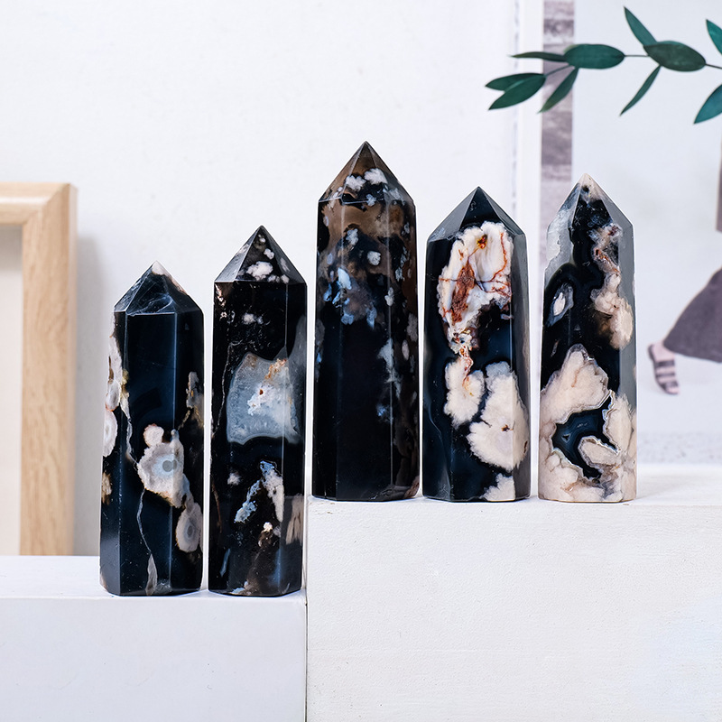 Natural crystal black cherry agate column ornaments crystal raw stone single pointed hexagonal column