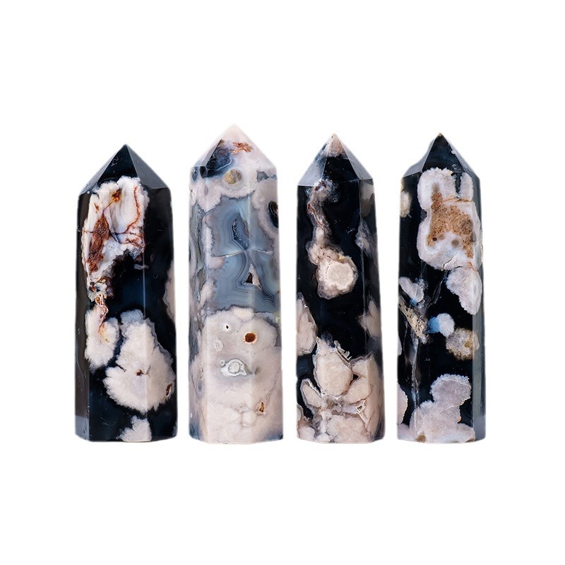 Natural crystal black cherry agate column ornaments crystal raw stone single pointed hexagonal column